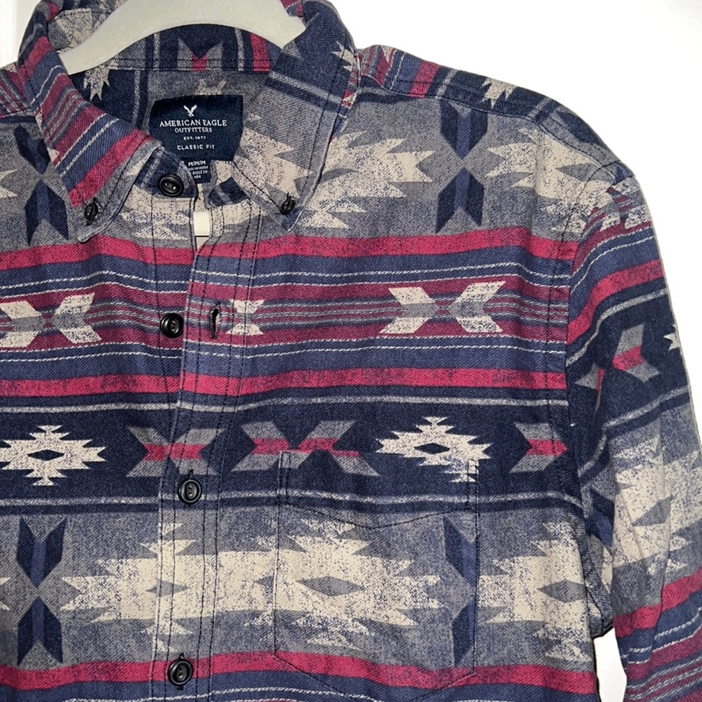Aeo Gray/Navy Pattern Button Down - image 3